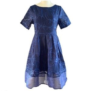 Korean Designer Navy Floral Dress XS